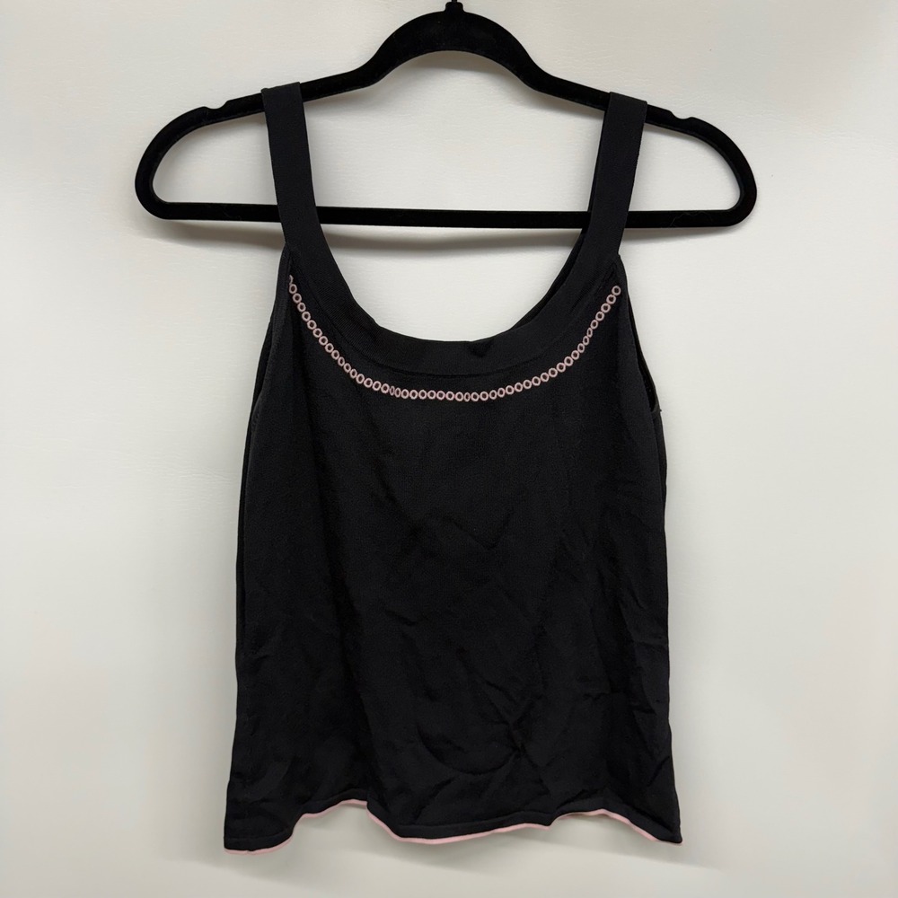 Tahari Womens Black Sweater‎ Tank Top Size 10 Medium Pink Trim Knit Coquette